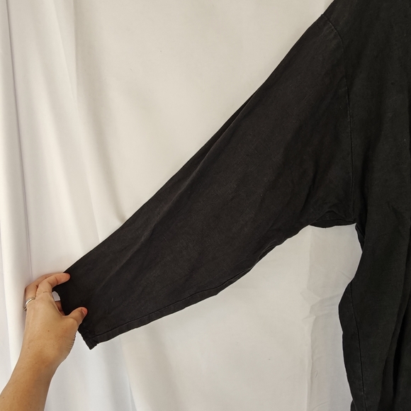 FLAX By Angelheart Vintage Linen Black Long Sleeve T-Shirt Size Large Women's - Picture 3 of 12